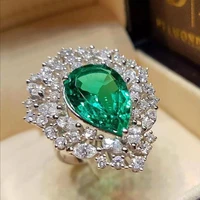 milangirl classic womens ring inlaid white green water drop shaped crystal zircon rhinestone female ring for wedding jewelry