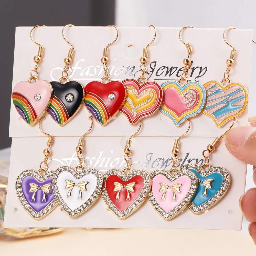 

Mixed Styles Sweet Kpop Enamel Rainbow Hearts Pendants Dangle Earrings Lovely Drop Earrings For Women Girls Party Jewelry Gifts