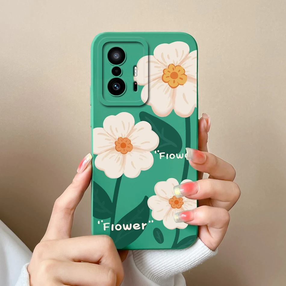 Фото Чехол с цветком для Xiaomi 11T Pro, мягкий жидкий силиконовый обновленный защитный чехол для объектива, задняя крышка для Mi 11 T 11TPro, бампер для девочек №5