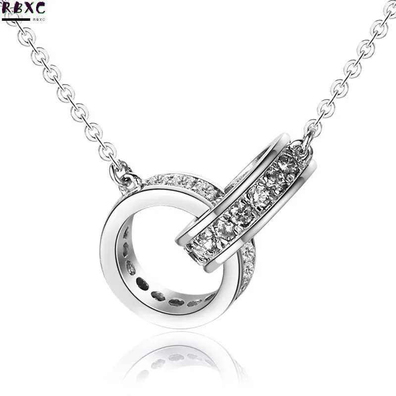 

RXBC 925 Sterling Silver Necklace Circle Pendant female collarbone chain Korean Sterling Silver Jewelry Necklace
