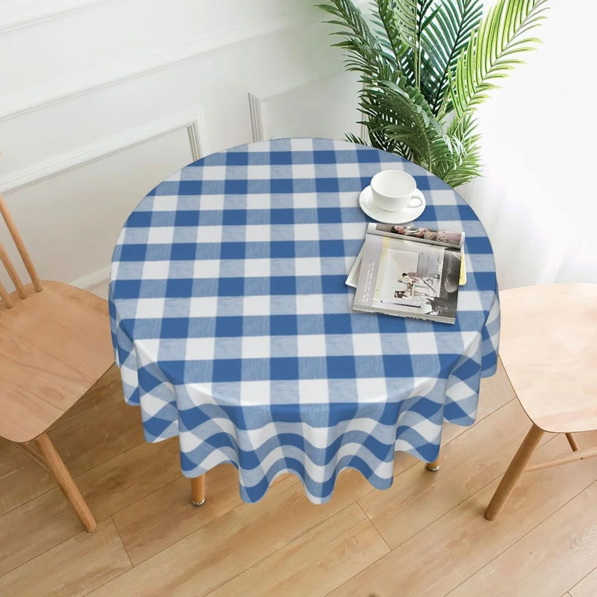 

Bright Nebulas Blue Gingham Tablecloth Tablecloths Polyester Printed Dustproof Round Picnic Blanket for Kitchen Decorations