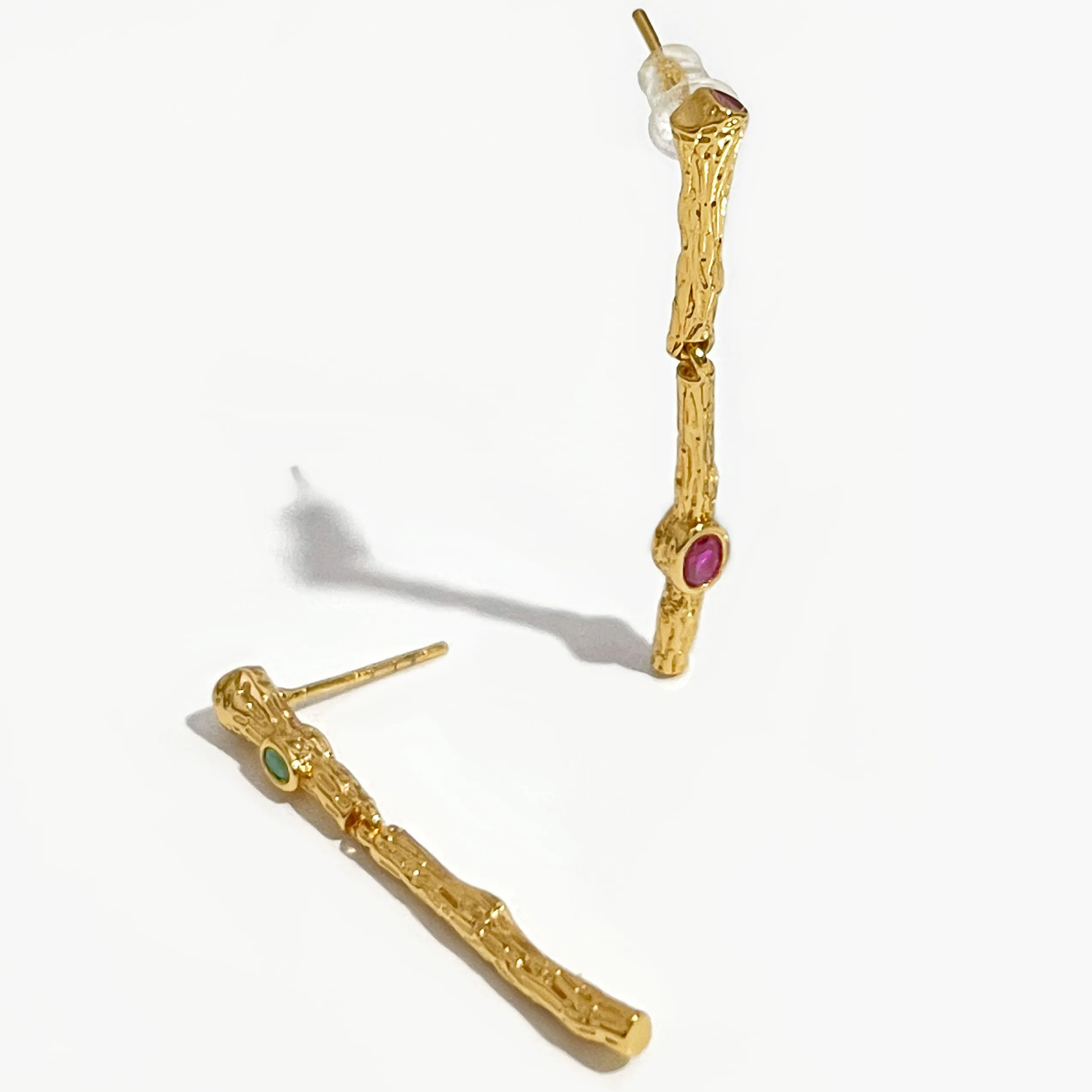 

Peri'sBox Gold Texture Stick Drop Earrings Unusual Asymmetrical Zircon Long Bar Branch Earring серьги for Women Designer Jewelry