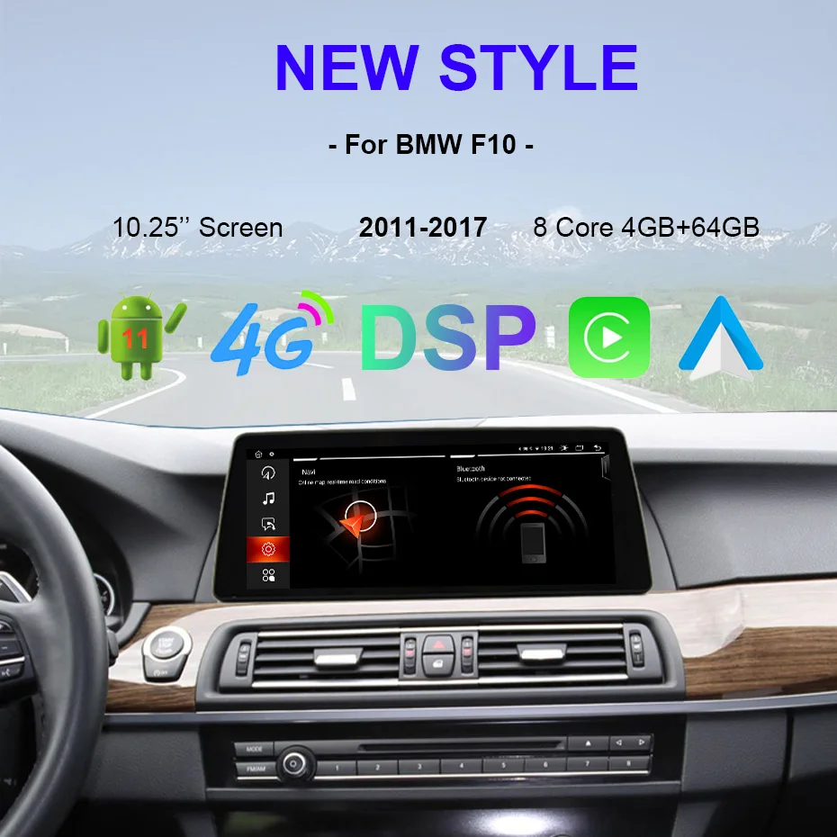 Bonroad 10.25'' F10 Screen Android 11 CarPlay Wireless Auto Radio 4G DSP GPS Navigation Multimedia Player For BMW F11 2011-2017 -