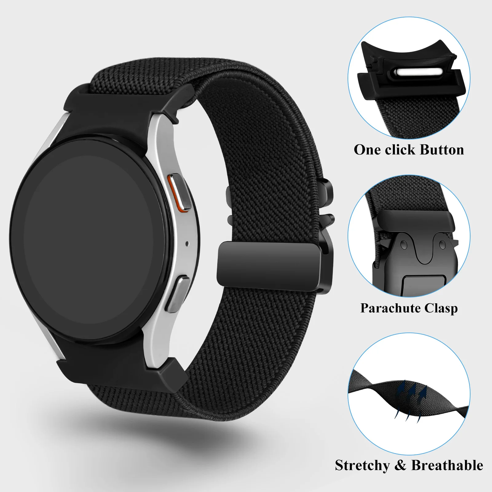 Фото Ремешок без зазоров для Samsung Galaxy Watch 7 FE 6 4 Classic 5 pro 44 мм 40 мм 47 эластичный нейлоновый парашютный браслет Samsung Watch 7 ремешок №5