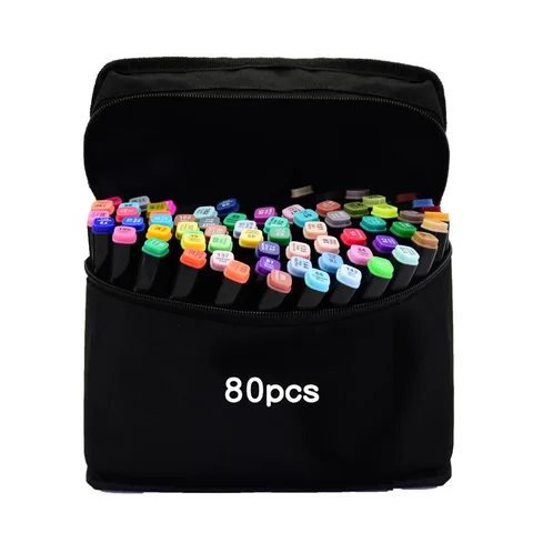 Набор цветных маркеров, 24/48/60 цветов, двухсторонние масляные перья на спиртовой основе, цветные маркеры для творчества в стиле комиксов, для школы