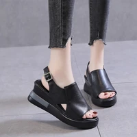 muffin thick bottom wedge sandals women summer casual open toe buckle strap shoes fashion high heel sandals and slippers 2022