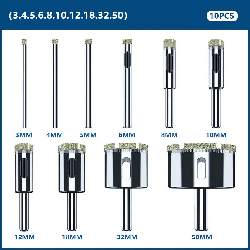 Набор сверл для плитки с никелированным покрытием набор из 10 насадок сверления