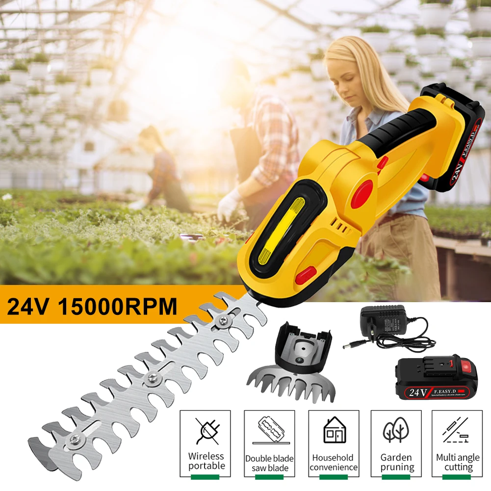 

2 in 1 Cordless Electric Hedge Trimmer 24V 15000RPM Grass Trimmer Lawn Mower Rechargeable Garden Pruning Shears Garden Tools