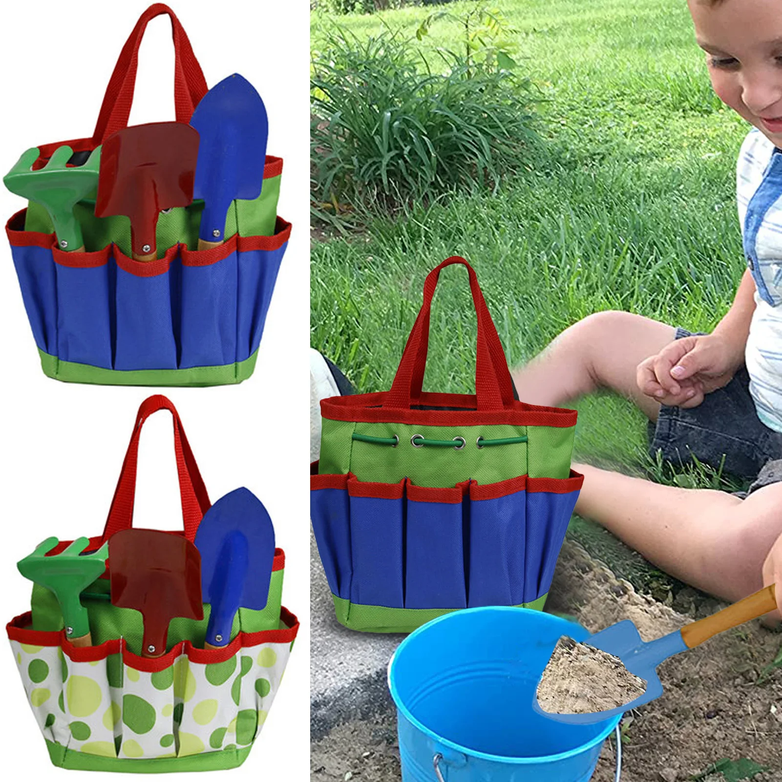 

Kids Gardening Tools Bag Garden Planting Toy Creative Play Set Includes Shovel Rake Weed Fork Storage Bag Gift For Boys Girls