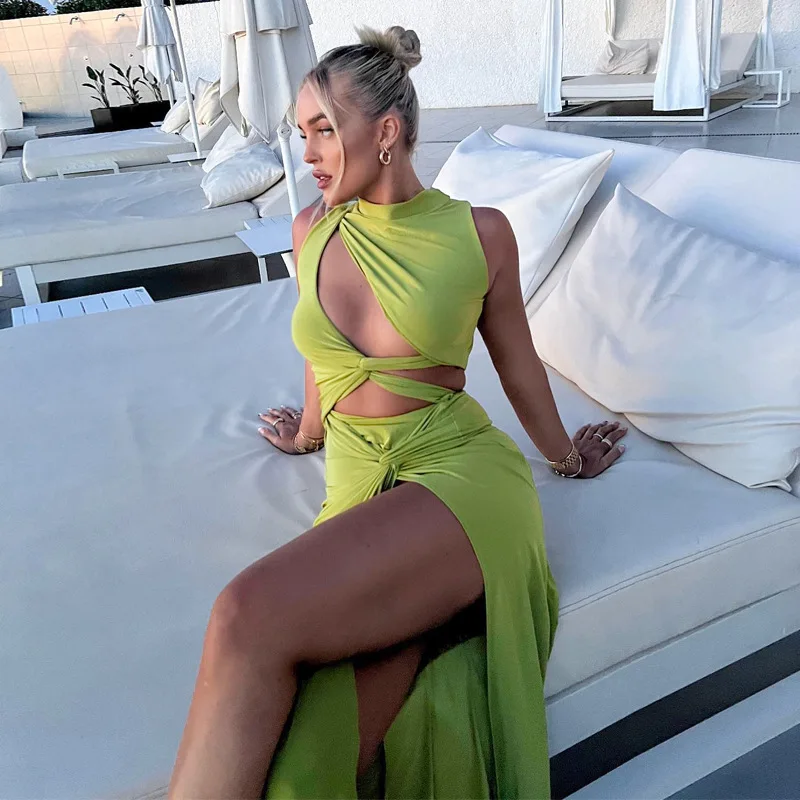 

Summer Twist Cut Out Slit Maxi Dress for Women Party Club Elegant Outfits Sexy Sleeveless Tank Dresses Clothes