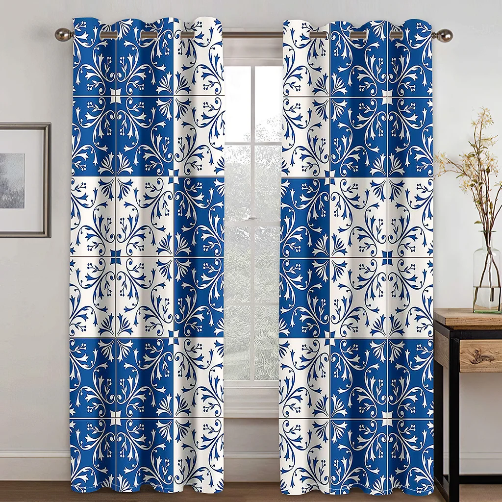 Vintage Moroccan Tile Pattern Curtains 2 Panels Boho Mediterranean Style Window Drapes Living Room Bedroom Home Decor