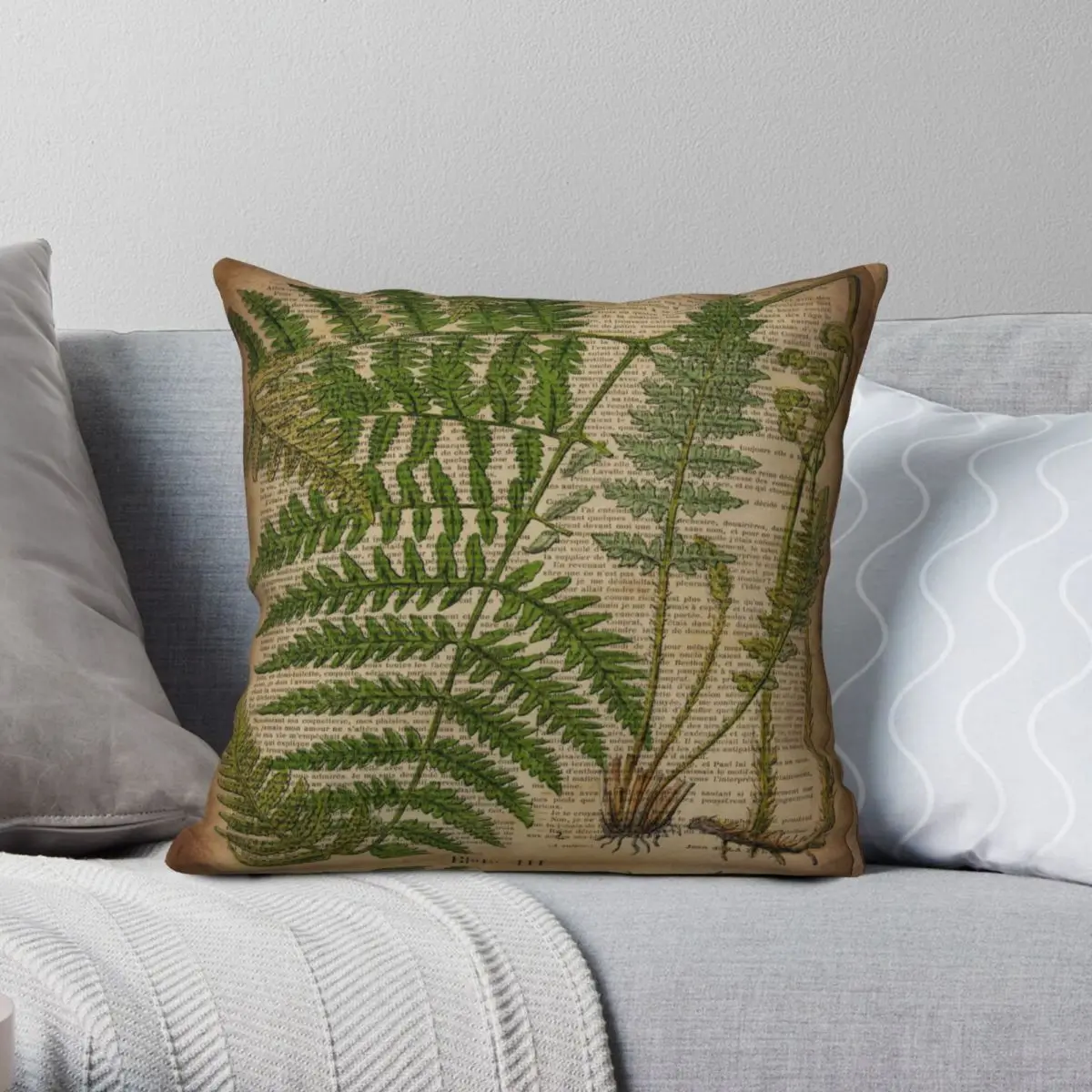 

Vintage Foliage Hipster Botanical Print Fern Leaves Square Pillowcase Polyester Linen Velvet Zip Decorative Throw Pillow Case