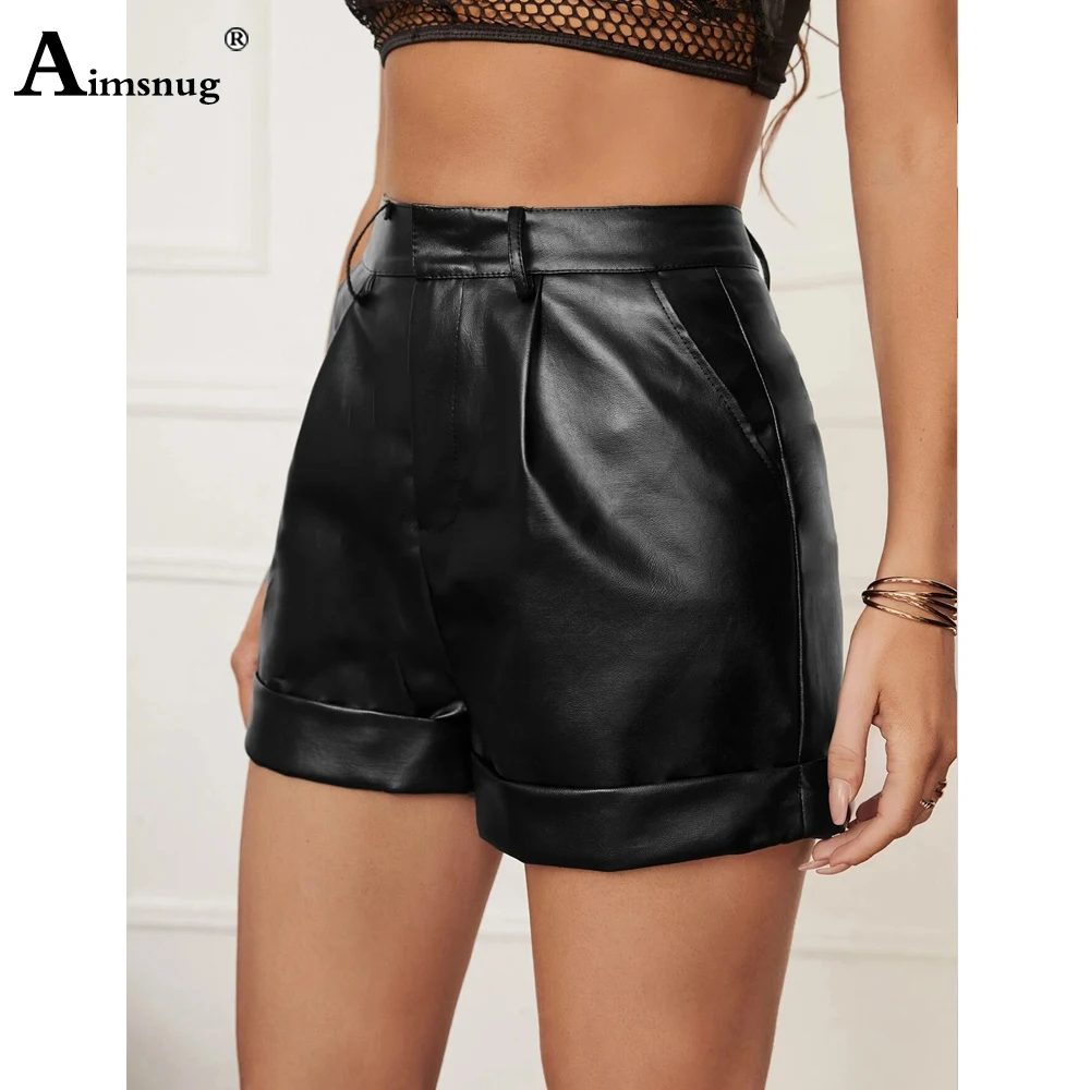 2022 Sexy Fashion Zipper Pocket Shorts Women Faux Pu Leather Shorts High Cut Female Casual All-matched Stand Pocket Hotpants