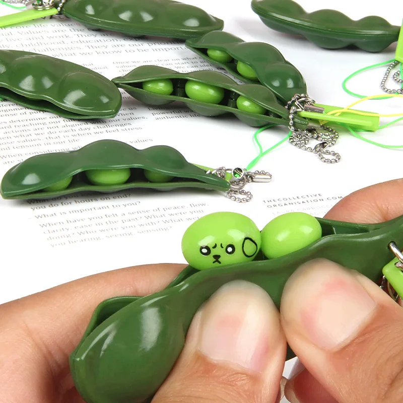 

10Pcs/Set Stress Relieve Decompression Edamame Antistress Peas Beans Fidget Toys Keychain for Kids Adults Birthday Party Favors