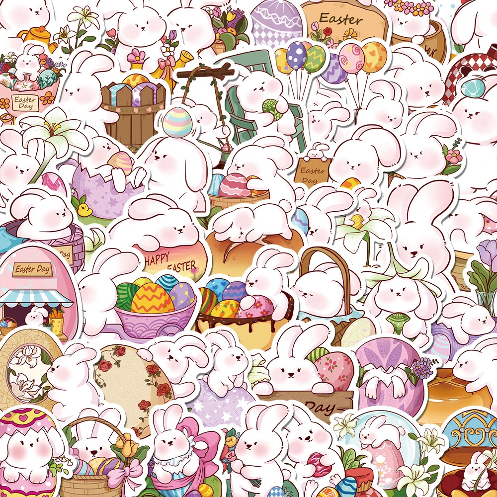 

10/30/50pcs Cute Easter Day Egg Rabbit Cartoon Stickers Kids Toy Decals DIY Phone Scrapbook Diary Car Laptop Kawaii Sticker Pack