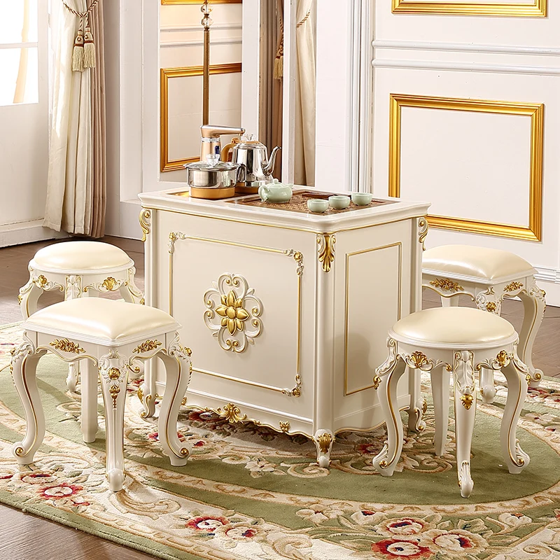 

European-style solid wood tea table balcony tea table simple automatic light luxury tea table tea set office mobile tea cart