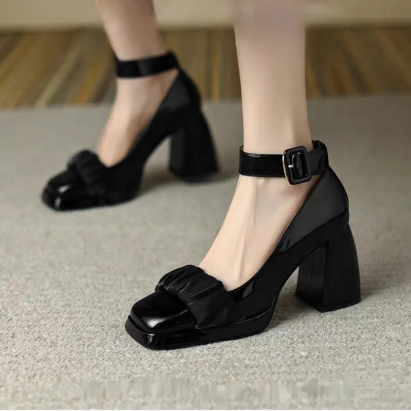 

Женские туфли мэри джейн 2023, женские туфли на высоком каблуке с ремешком на щиколотке, женские туфли-лодочки с ремешком с пряжкой и квадратным носком на массивном каблуке