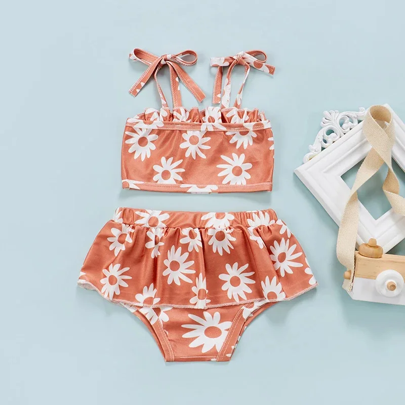 

Children Swimwear 2022 Summer New Sunflower Suspenders Split Shorts Two-Piece Girls Beach Swimwear