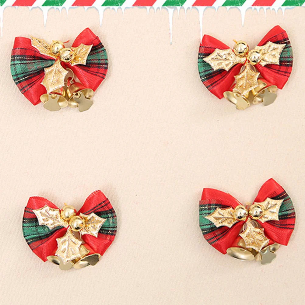 

6pcs Mini Christmas with Bells Delicate Grid Xmas Tree Ornaments for Hotel Party Restaurant Decor