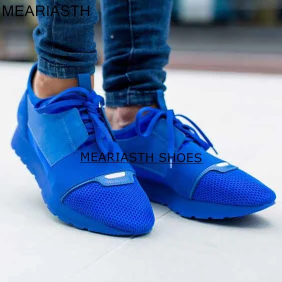 

meariasth New Lovers Casual Shoes Man Breathable Mesh Patched Mixed Colors Lace-up Cut Race Trainer Runner Shoes Big size 46