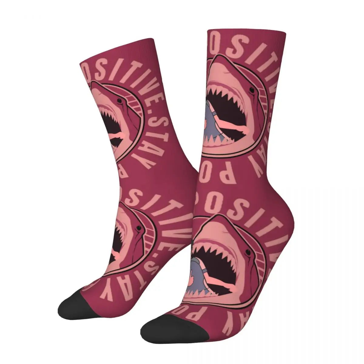 Stay Positive Shark And Boy Theme Design Socks Accessories for Men Cozy Dress Socks