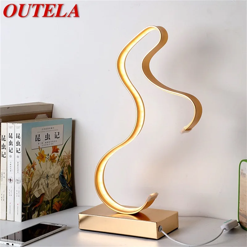 

OUTELA Nordic Table Lamp Modern Gold LED Personality Creative Aluminum Desk Light For Home Living Room Bedroom Bedside Decor
