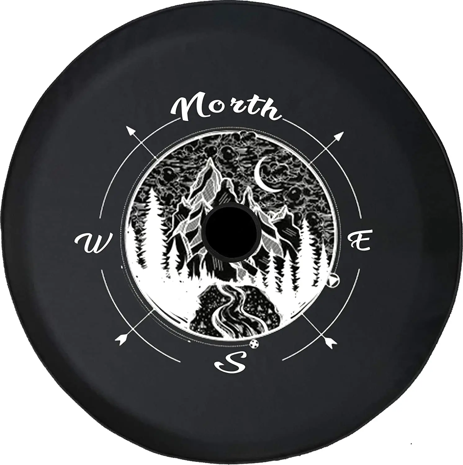

Pike Outdoors JL Series Spare Tire Cover with Backup Camera Hole Compass Geometric Mountain Scene Night Sky Travel Black 33 in