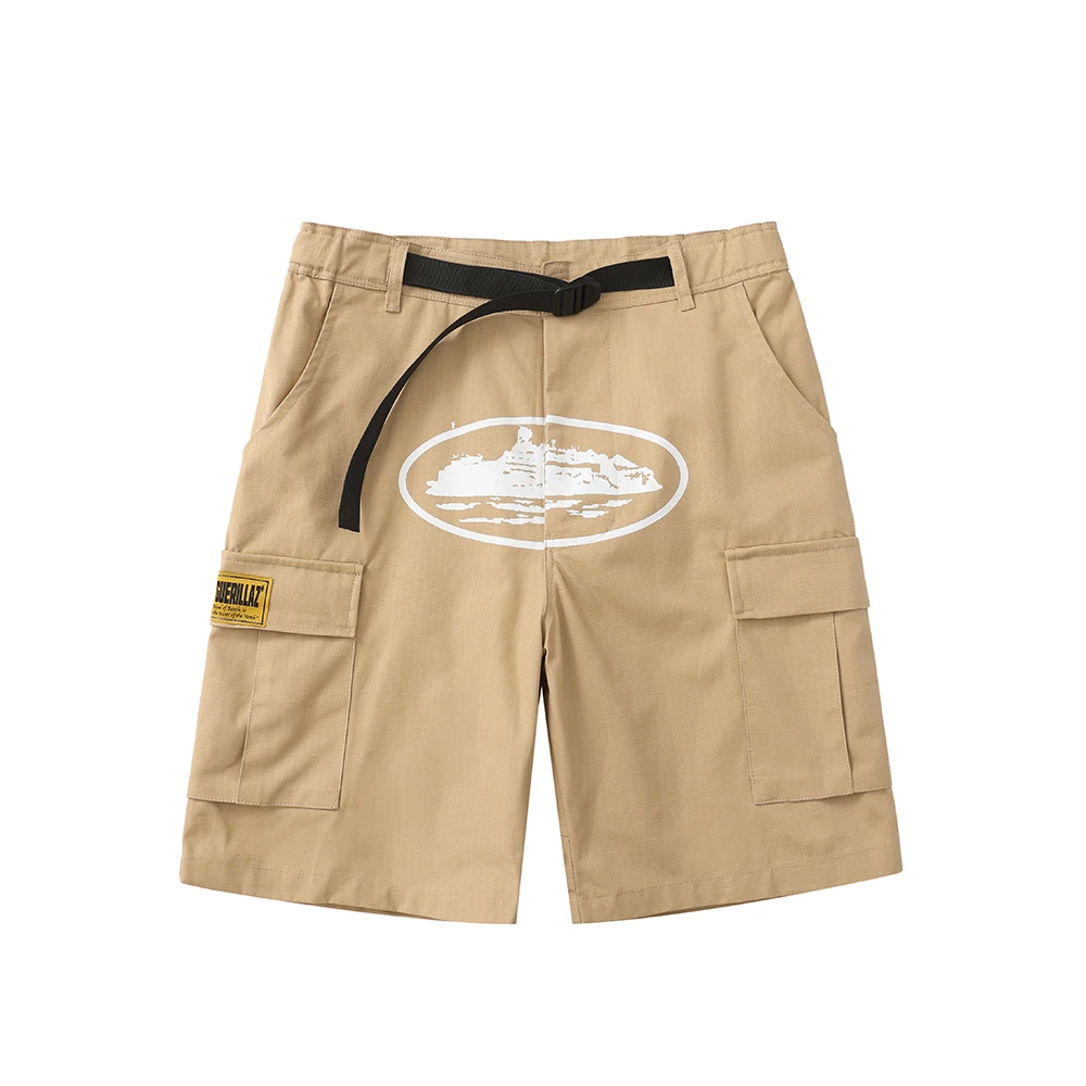 

Шорты-карго мужские с широкими штанинами, повседневные мешковатые брюки до колена, с поясом, надписью и вышивкой, в стиле Харадзюку, Y2K, большие размеры