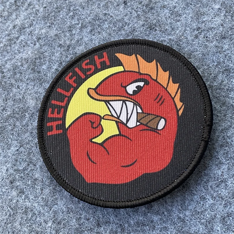 Нашивка с логотипом HELLFISH на липучке эмблема Адская рыба военный тактический