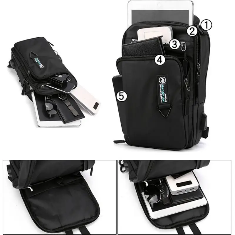 Men's Multifunctional Chest Bag Outdoor Leisure Shoulder Messenger Bag USB Rechargeable Chest Bag Travel Anti-theft Backpack