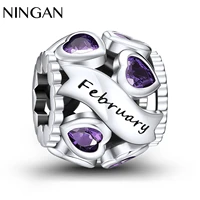 ningan february birthstone charms purple zircon openwork beads charm 925 sterling silver birthday gift for mom friend