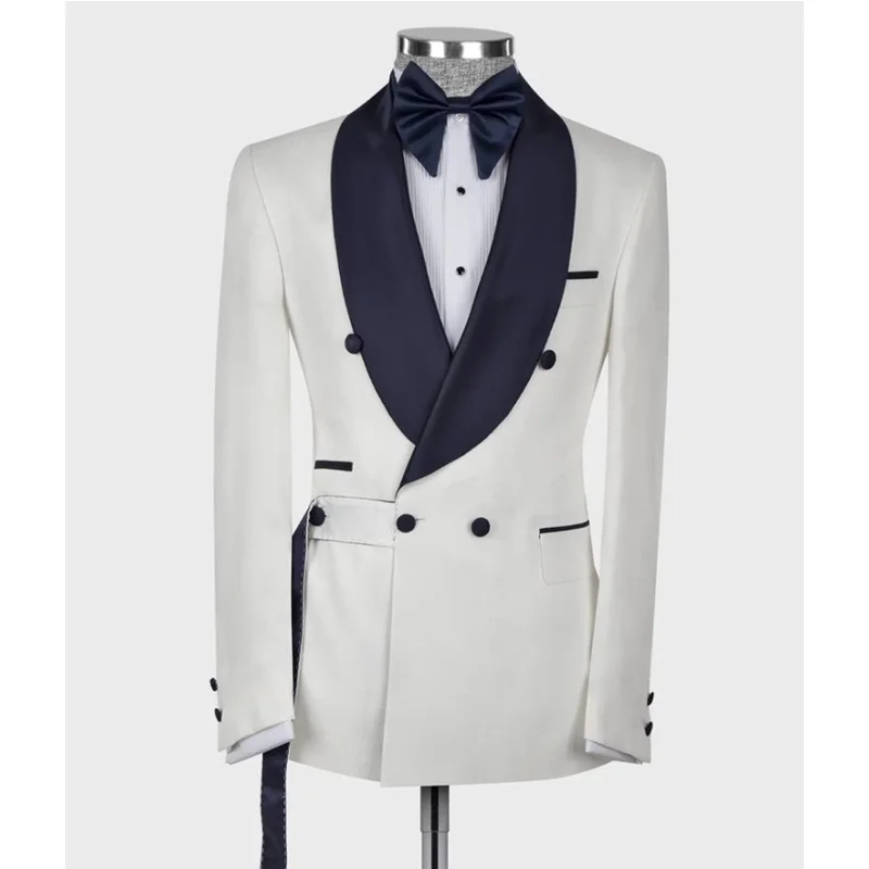 

Gentle Men Suit Tailor-Made One Piece Blue Blazer Tuxedo One Button Belt Satin Lapel Slim Fit FashionWedding Groom Prom Tailored