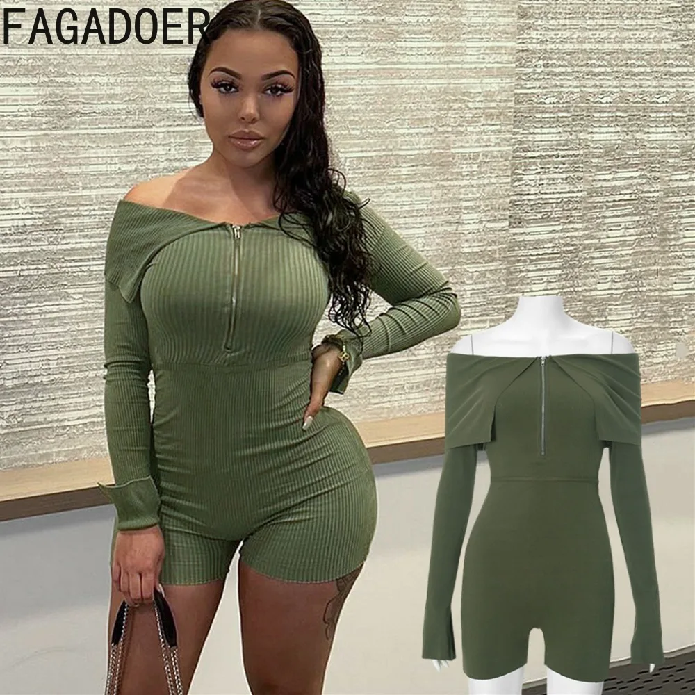 Зеленые пикантные комбинезоны FAGADOER с открытыми плечами женские длинным рукавом