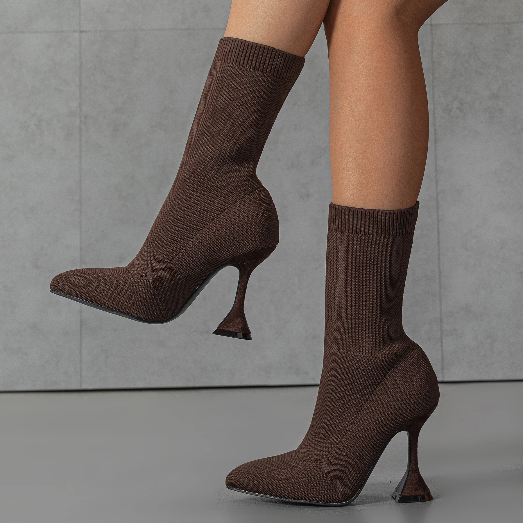 

Xibeilove Fashion Stretch Fabric Knitting ANKLE Boots For Women Sexy Pointed Toe Strange High Heels Female Shoes Botas De Mujer