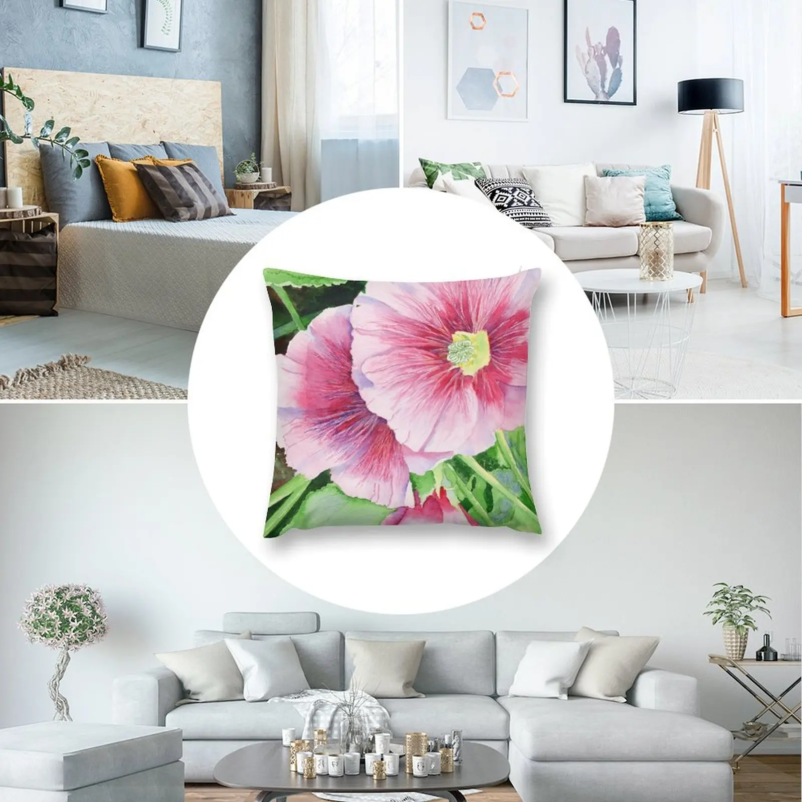 Розовые подушки Hollyhocks рождественские наволочки декоративные Новогодняя подушка