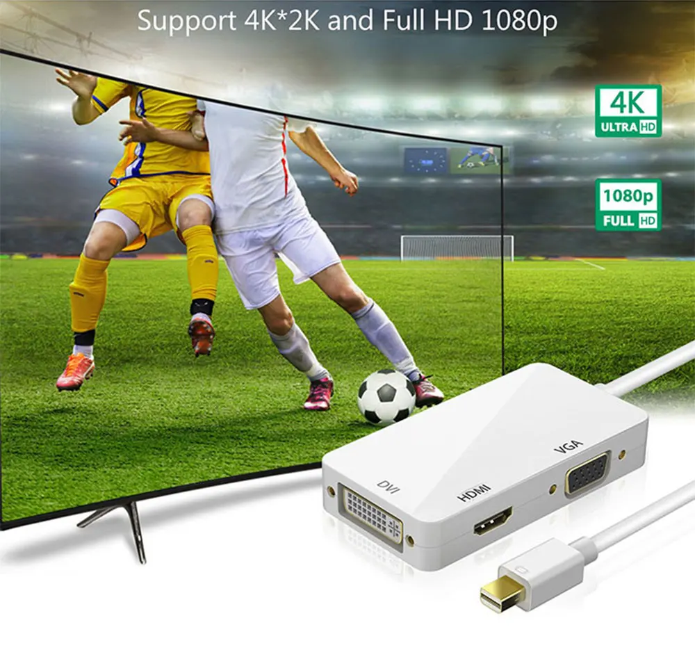 Адаптер 3 в 1 Mini DP Hub к HDMI-совместимый кабель адаптера DVI VGA DisplayPort 1080P видеоадаптер