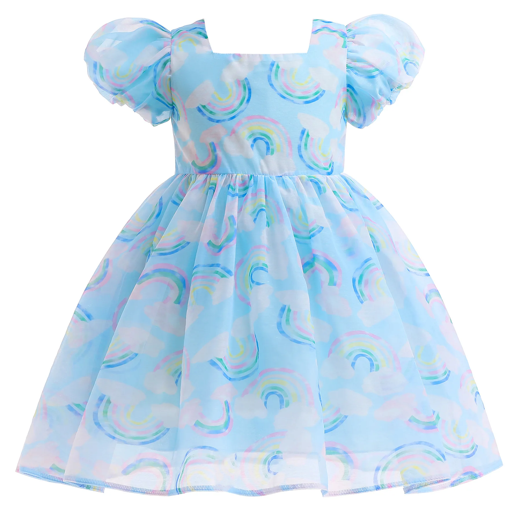 

Girls Formal Wedding Dress Princess Rainbow Mesh Photography Costume Children Evening Party Clothes Kids Ceremony Vestido