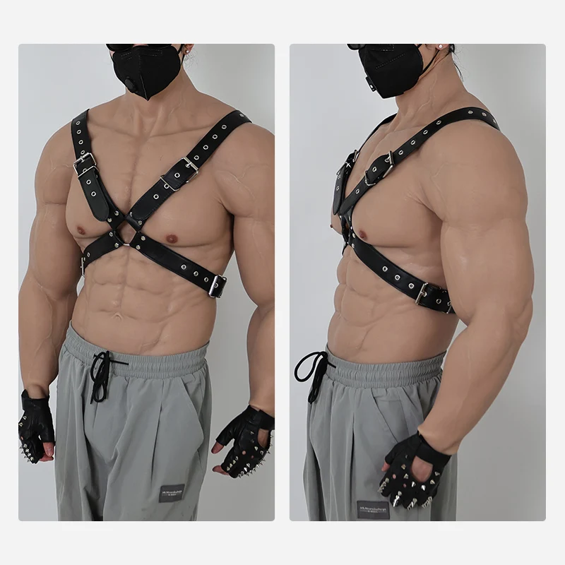 Men Silicone Muscle Suit with Arm Cosplay Costumes Strengthen Bodysuit Upgrade Fake Male Breast Form Artificial Disfraz