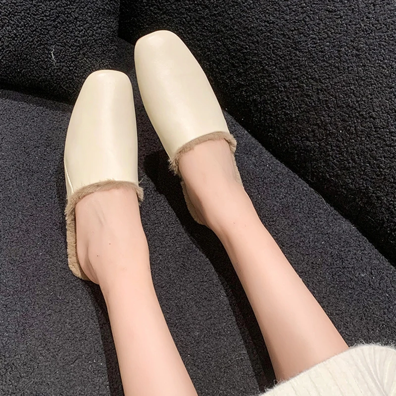 Обувь Тапочки Повседневные сабо для женщин 2024 шлепанцы с закрытым носком Меховые