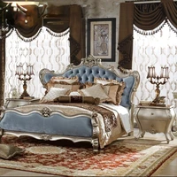 European cloth bed double bed American leather solid wood wedding bed French court carved master bedroom 2m high-end luxury