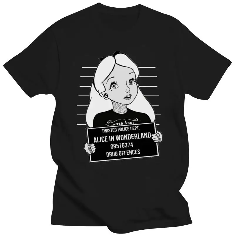 

Camiseta Unisex de Mugshot de Alicia en el país de las Maravillas, tatuaje gótico Emo, 2022