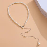2022 fashion summer long tassel choker eelegant white pearl chain necklace for women necklaces lady beach back chain new jewelry
