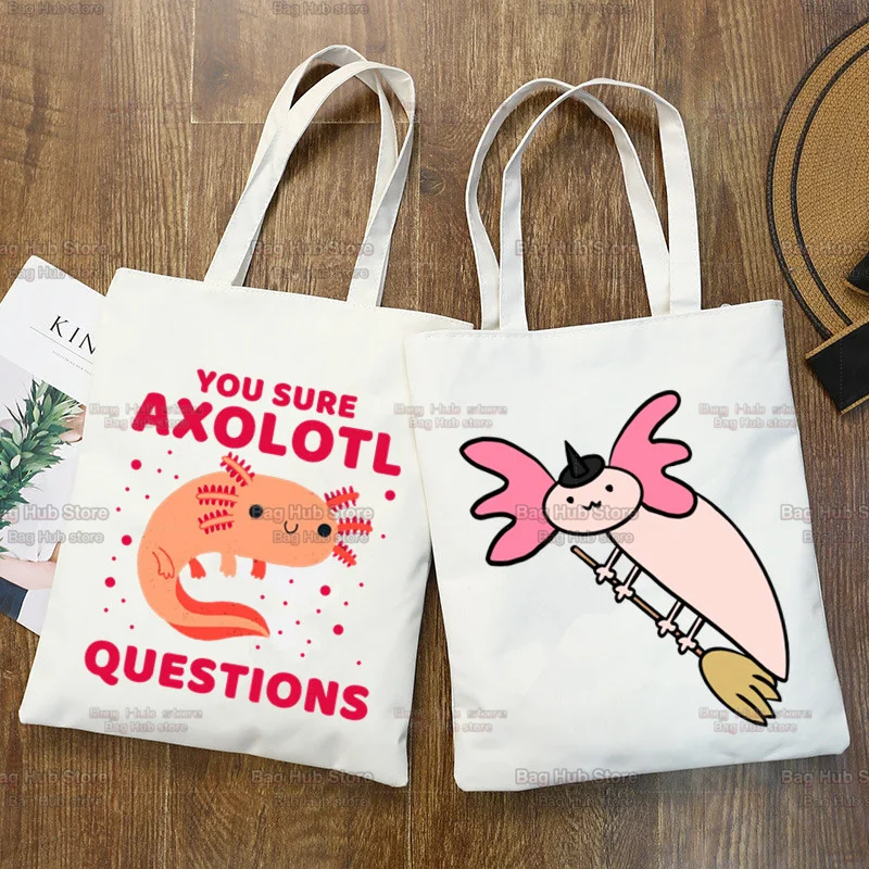 

Cute Axolotl Loves Kawaii Cartoon Lizard Shopping Bag Recycle Bag Reusable Bag Tote Foldable Shopping Sac Toile