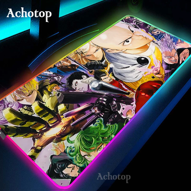 

Anime One Punch Man Mousepad RGB Saitama Manga Mouse Pad LED Gamer Mat Computer Desk Padmouse 90x40cm Keyboard Genos Anime Mat