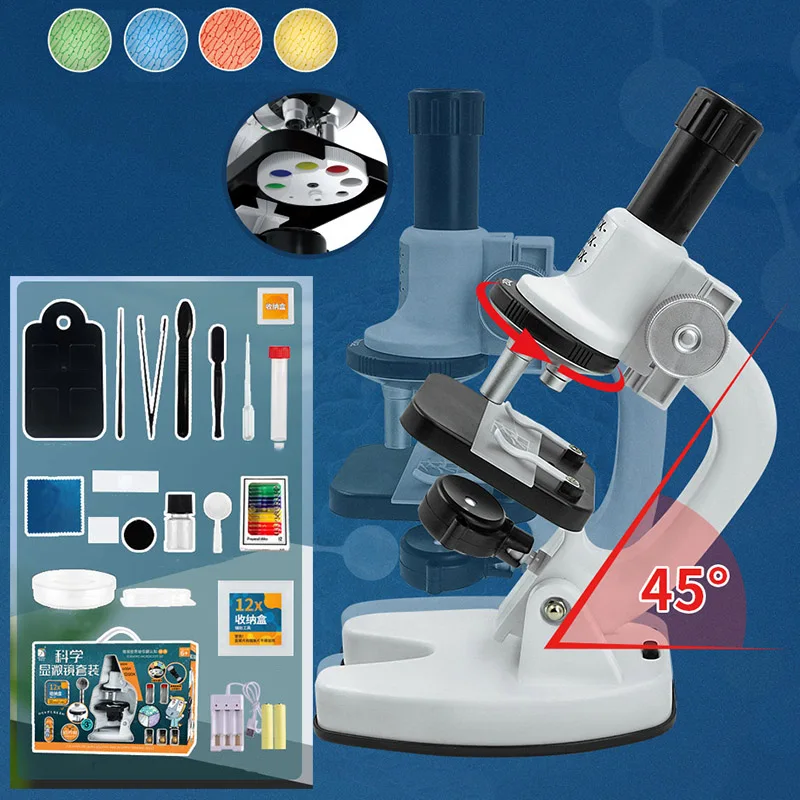 

Student Microscope Kit Led 200x-600x-1200x Home School Science Educational Toy Set Gift Kidsbioscience Experimental Equipment