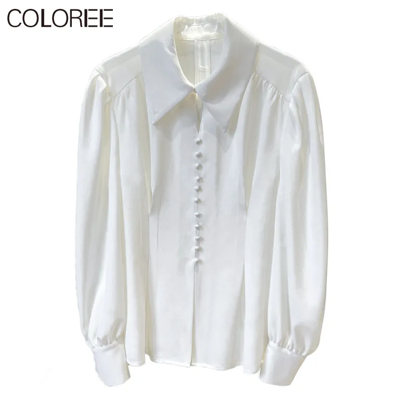 

Ladies White Elegant Office Shirts 2022 Spring Single-breasted Long Sleeve Tops for Women Blusas Y Camisas