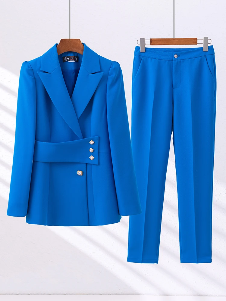 High Quality Pant Suit Ladies Green Blue Apricot Women Business Work Wear Formal 2 Piece Set Female Blazer Jacket And Trouser