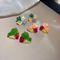 japan korean new trendy colorful crystal heart flower stud earrings for women sweet bijoux fashion boucle d%e2%80%99oreille femme 2022