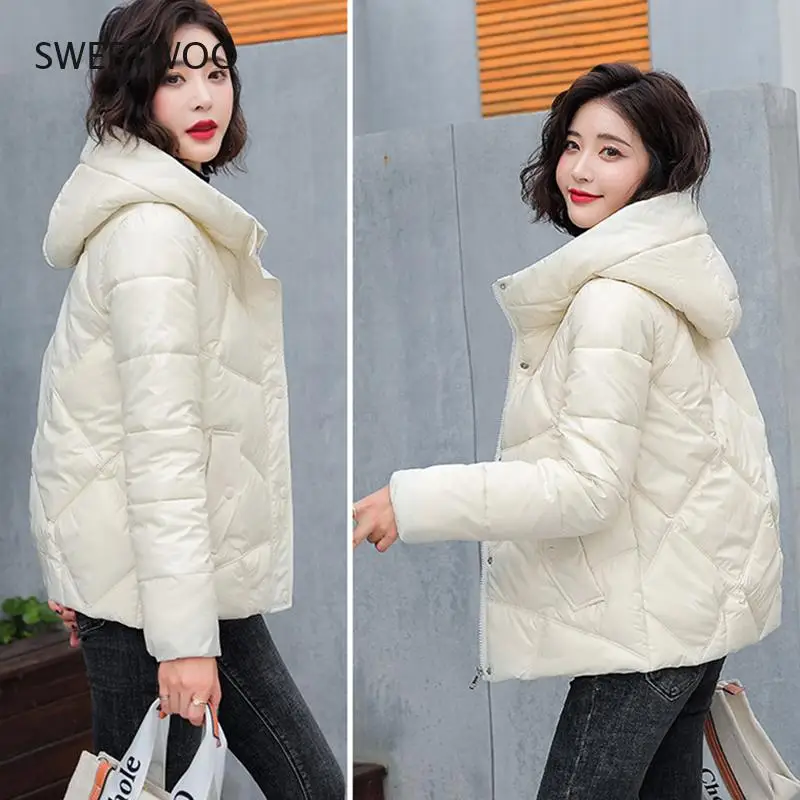Parkas Mujer Women Fashion 2022 Winter Women Harajuku Jacket Warm Hooded Cotton Parkas White Coat Ladies Jacket Female Outwear
