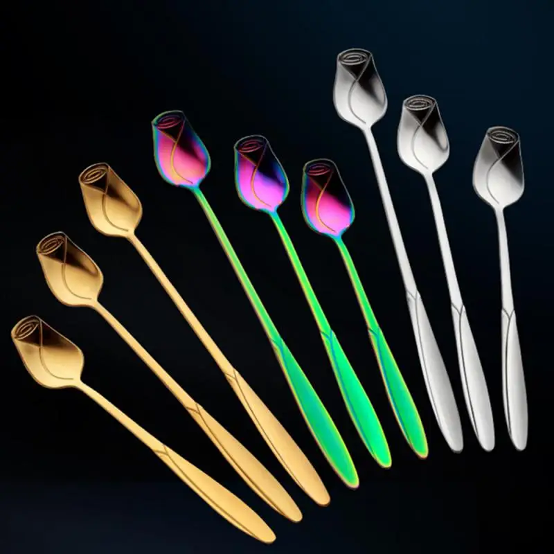 

Creative Stainless Steel Rose Spoon Flower Mixing Spoon Wedding Companion Gift Dessert Ice Cream Ceramic Cup Spoon